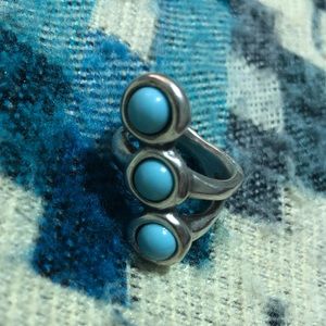 Uno De 50 silver ring with 3 turquoise stones.